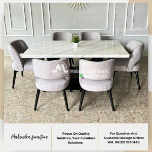 Set Meja Makan Marmer Minimalis Modern 6 Kursi Mewah - Gambar 4