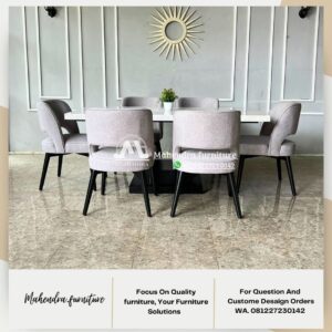 Set Meja Makan Marmer Minimalis Modern 6 Kursi Mewah - Gambar 5