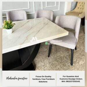 Set Meja Makan Marmer Minimalis Modern 6 Kursi Mewah - Gambar 6