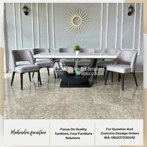 Set Meja Makan Marmer Minimalis Modern 6 Kursi Mewah - Gambar 7
