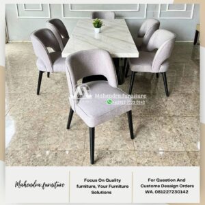 Set Meja Makan Marmer Minimalis Modern 6 Kursi Mewah - Gambar 9