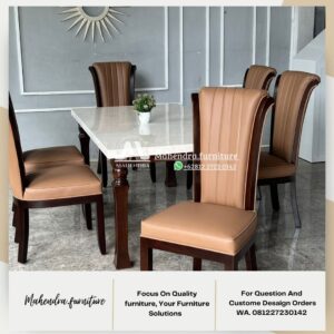 Set Meja Makan Marmer 6 Kursi Minimalis Modern Elegan Mewah - Gambar 3