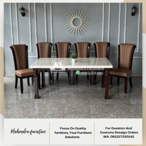 Set Meja Makan Marmer 6 Kursi Minimalis Modern Elegan Mewah - Gambar 6