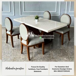 Set Meja Makan Marmer Stella 4 Kursi Kayu Jati Minimalis Modern - Gambar 3