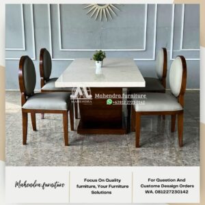 Set Meja Makan Marmer Stella 4 Kursi Kayu Jati Minimalis Modern - Gambar 4