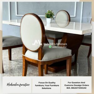 Set Meja Makan Marmer Stella 4 Kursi Kayu Jati Minimalis Modern - Gambar 5