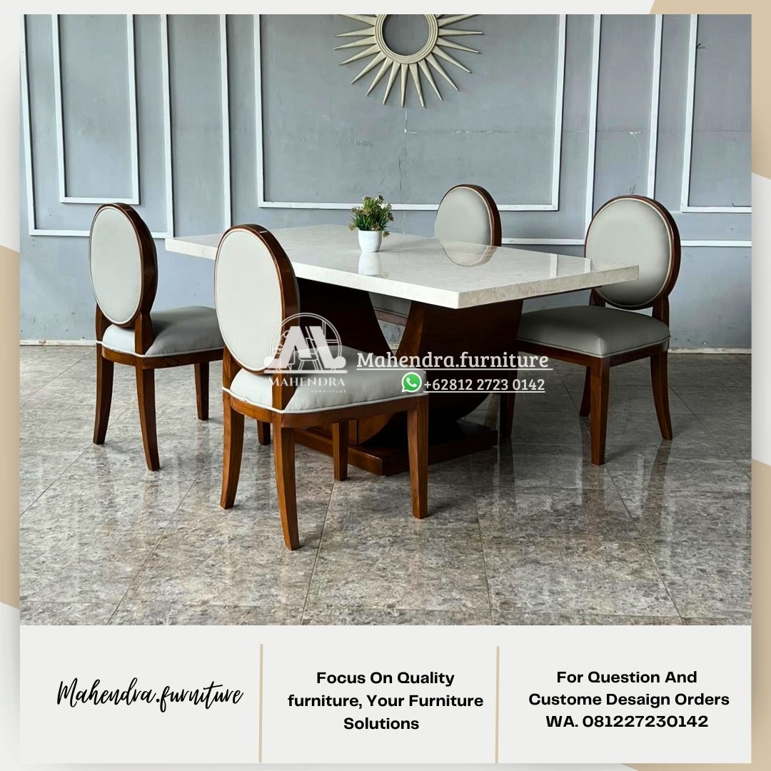 407 (6) Set Meja Makan Marmer Stella 4 Kursi Kayu Jati Minimalis Modern - Gambar 1