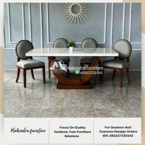 Set Meja Makan Marmer Stella 4 Kursi Kayu Jati Minimalis Modern - Gambar 7