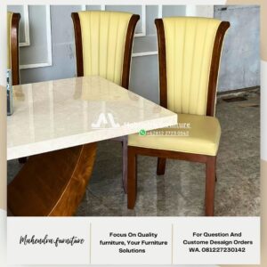 Set Meja Makan Marmer Stella 6 Kursi Kayu Jati Modern 180x90 - Gambar 6