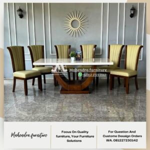 Set Meja Makan Marmer Stella 6 Kursi Kayu Jati Modern 180x90 - Gambar 4