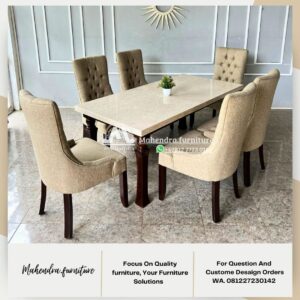 Set Meja Makan Marble Stella 6 Kursi Mewah - Gambar 4