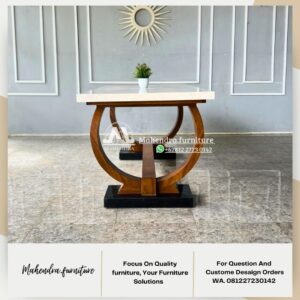 Meja Makan Marmer Stella 180x90 Kaki Kayu Jati - Gambar 2