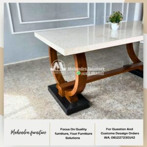 Meja Makan Marmer Stella 180x90 Kaki Kayu Jati - Gambar 3
