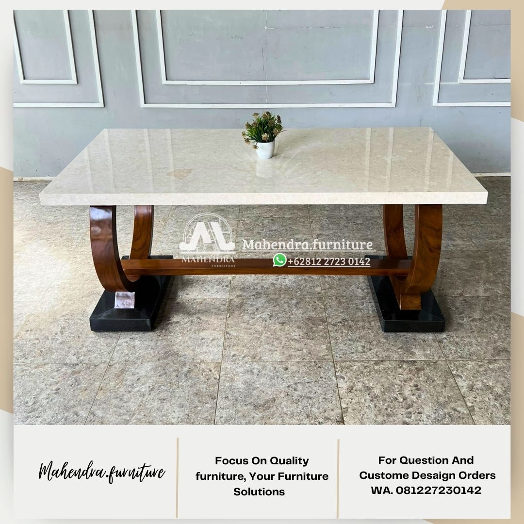 Meja Makan Marmer Stella 180x90 Kaki Kayu Jati