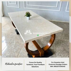Meja Makan Marmer Stella 180x90 Kaki Kayu Jati - Gambar 5