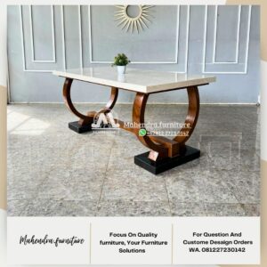 Meja Makan Marmer Stella 180x90 Kaki Kayu Jati - Gambar 6