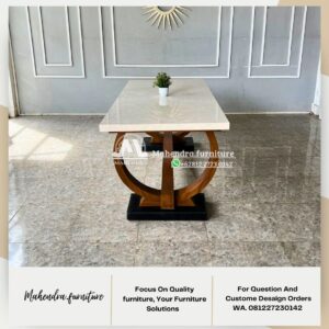 Meja Makan Marmer Stella 180x90 Kaki Kayu Jati - Gambar 7