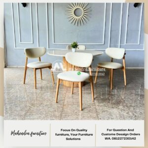 Set Meja Makan Marmer Bundar 4 Kursi Jati Scandinavian - Gambar 2
