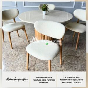Set Meja Makan Marmer Bundar 4 Kursi Jati Scandinavian - Gambar 3