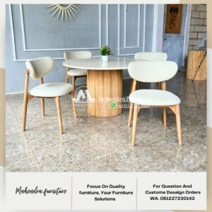 Set Meja Makan Marmer Bundar 4 Kursi Jati Scandinavian - Gambar 8