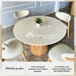 Set Meja Makan Marmer Bundar 4 Kursi Jati Scandinavian - Gambar 7
