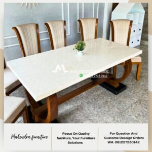 Set Meja Makan Marmer 6 Kursi Jami Mewah - Gambar 3