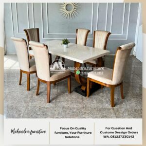 Set Meja Makan Marmer 6 Kursi Jami Mewah - Gambar 4