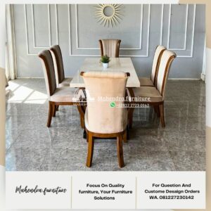 Set Meja Makan Marmer 6 Kursi Jami Mewah - Gambar 7