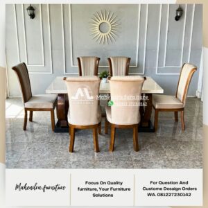 Set Meja Makan Marmer 6 Kursi Jami Mewah - Gambar 10