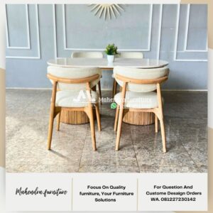 Set Meja Makan Marmer Oval Dengan 4 Kursi Jati Gaya Scandinavian - Gambar 2
