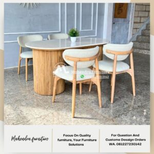 Set Meja Makan Marmer Oval Dengan 4 Kursi Jati Gaya Scandinavian - Gambar 8