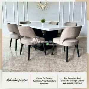 Set Meja Makan Marmer Putih Carrara Italy Dengan 6 Kursi - Gambar 2