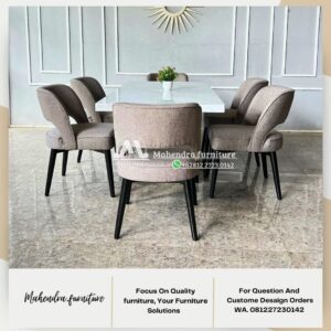 Set Meja Makan Marmer Putih Carrara Italy Dengan 6 Kursi - Gambar 3