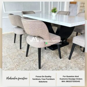 Set Meja Makan Marmer Putih Carrara Italy Dengan 6 Kursi - Gambar 4