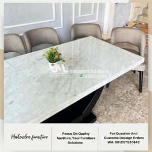 Set Meja Makan Marmer Putih Carrara Italy Dengan 6 Kursi - Gambar 5