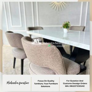 Set Meja Makan Marmer Putih Carrara Italy Dengan 6 Kursi - Gambar 6
