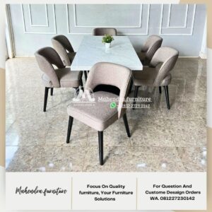 Set Meja Makan Marmer Putih Carrara Italy Dengan 6 Kursi - Gambar 7