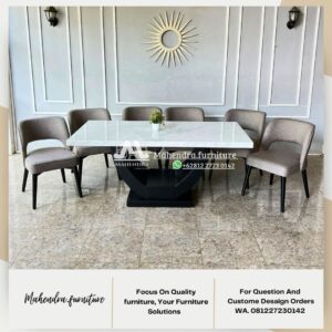 Set Meja Makan Marmer Putih Carrara Italy Dengan 6 Kursi - Gambar 8