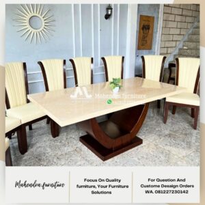 Set meja makan marmer 10 kursi jati mewah - Gambar 9