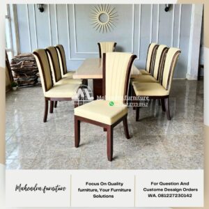 Set meja makan marmer 10 kursi jati mewah - Gambar 10