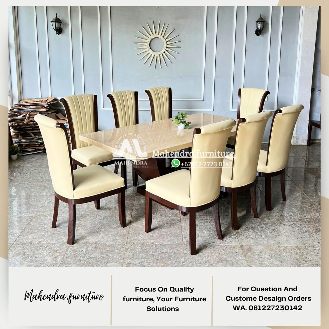 Set meja makan marmer 10 kursi jati mewah