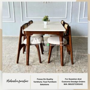 Set meja makan marmer minimalis dengan 4 kursi jati - Gambar 3