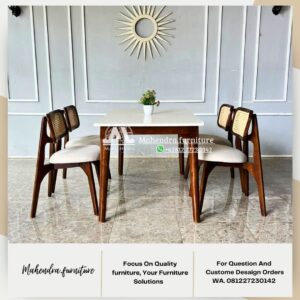 Set meja makan marmer minimalis dengan 4 kursi jati - Gambar 5
