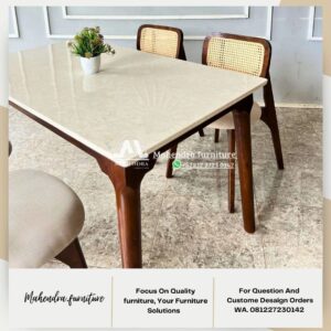 Set meja makan marmer minimalis dengan 4 kursi jati - Gambar 6
