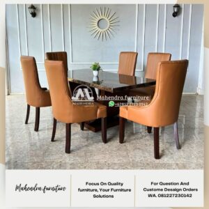 Set meja makan marmer dark emperador 6 kursi - Gambar 3