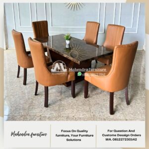 Set meja makan marmer dark emperador 6 kursi - Gambar 4