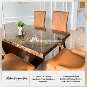 Set meja makan marmer dark emperador 6 kursi - Gambar 5