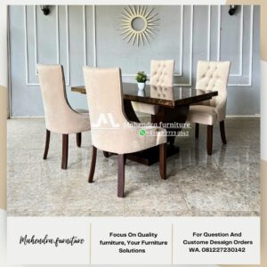 Set meja makan marmer dark emperador 4 kursi jati mewah - Gambar 3