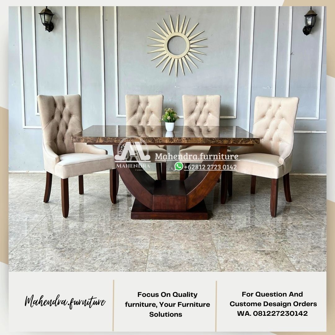 Set meja makan marmer dark emperador 4 kursi jati mewah