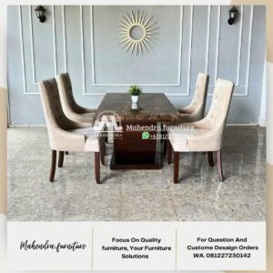 Set meja makan marmer dark emperador 4 kursi jati mewah - Gambar 7
